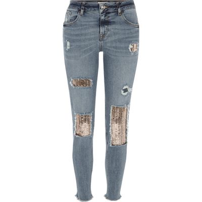 Silver sequin Alannah relaxed skinny jeans